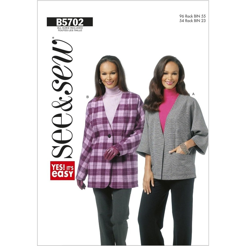 Butterick Sewing Pattern 5702 Jacket Womens Size 8-24 Kimono Sleeve Uncut FF